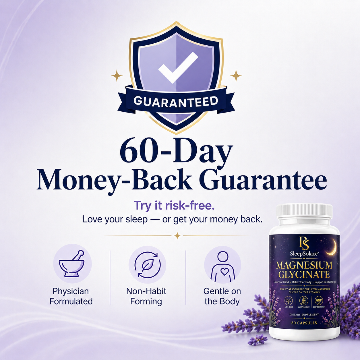 Sleep Solace Magnesium Glycinate – 60 Capsules